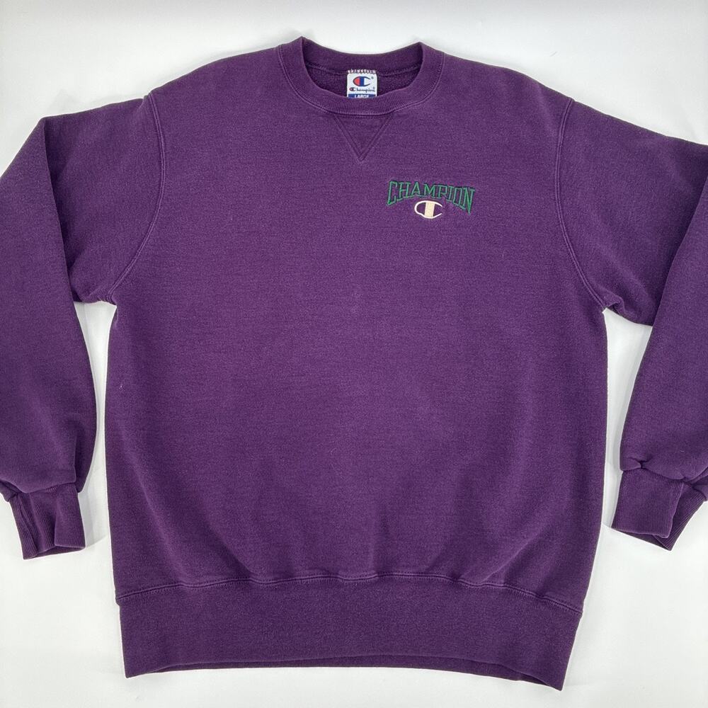 Vintage 90s Champion Sweatshirt Men Large Purple Pullover Embroidered Spellout